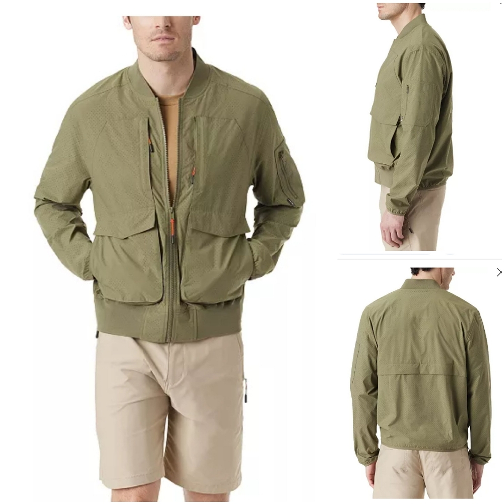 BASS OUTDOORMen's Size M Easy-Pack Travel Bomber Jacket Green